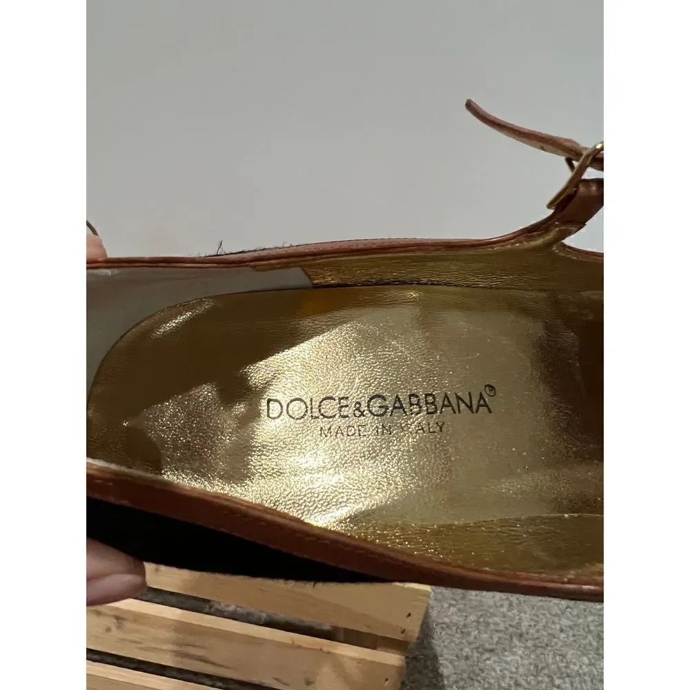 Dolce & Gabbana Women’s Shoes Black brown Fabric Open toe Platform Heels 38.5